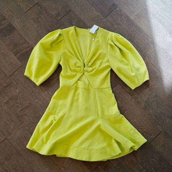 Jonathan Simkhai Kayleigh Cutout Crepe Mini Dress Lime Yellow Sz 2 NWT $495 - Picture 3 of 14